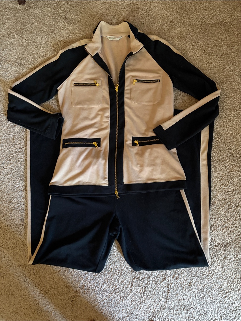 Boston Proper Black & Cream Zip-Front Jacket w/Matching Pants size M like new